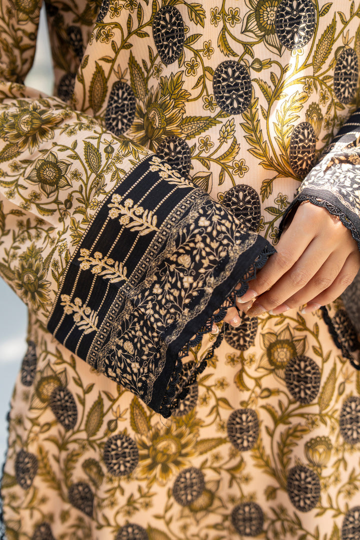 3 Piece Unstitched Dairy Cream Premium Linen