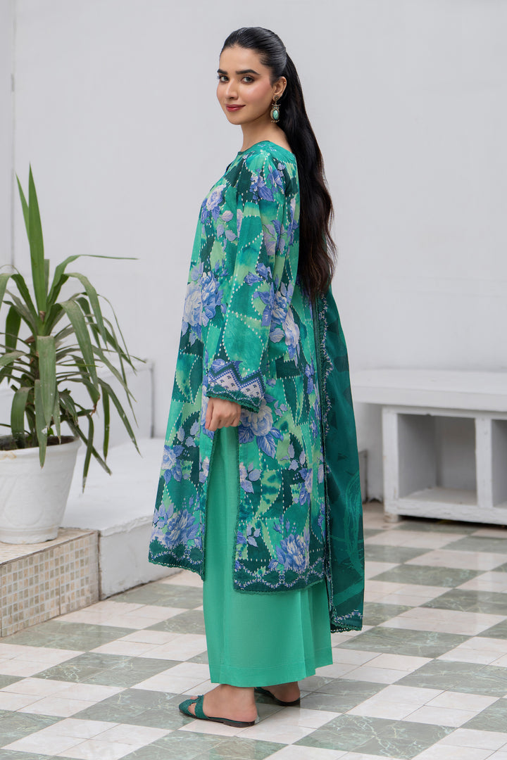3 Piece Unstitched Dark Cyan Lawn - SU25V29-S1 - JACQUARD CLOTHING