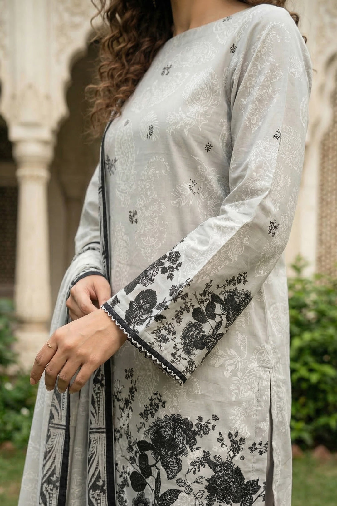 3 Piece Unstitched Dark Gray Premium Printed Lawn Suit By Jacquard Clothing Summer 2026 Collection