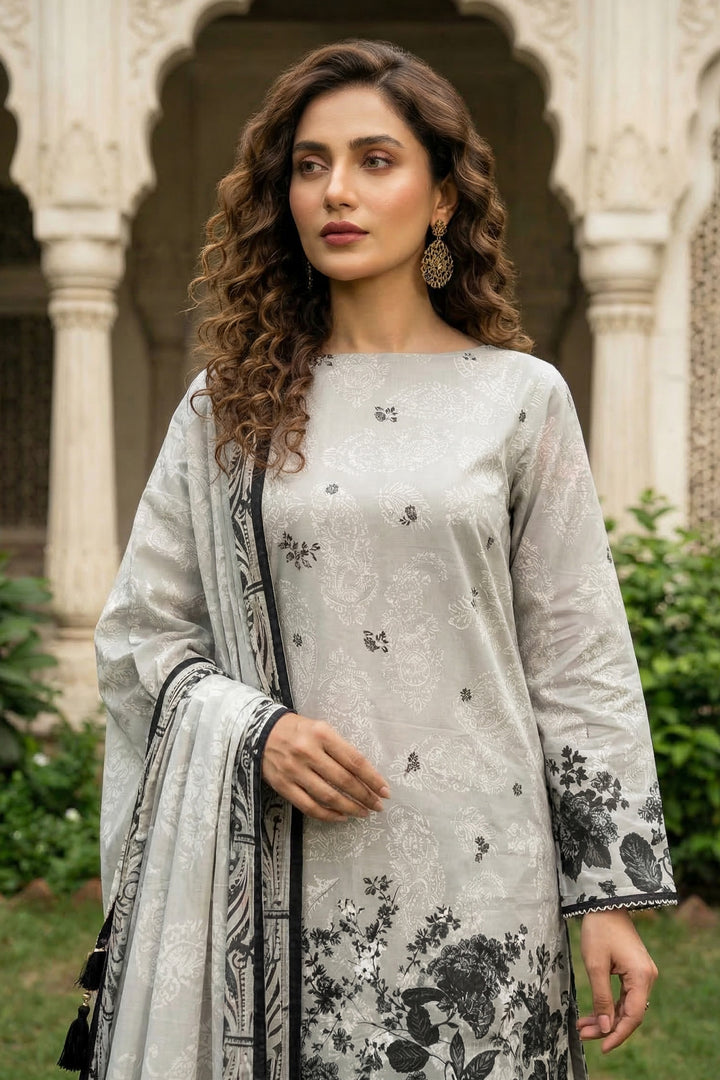 3 Piece Unstitched Dark Gray Premium Printed Lawn Suit By Jacquard Clothing Summer 2026 Collection