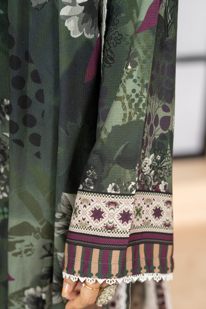 3 Piece Unstitched Dark Green Premium Linen - W25CF1V3-S1 - JACQUARD CLOTHING