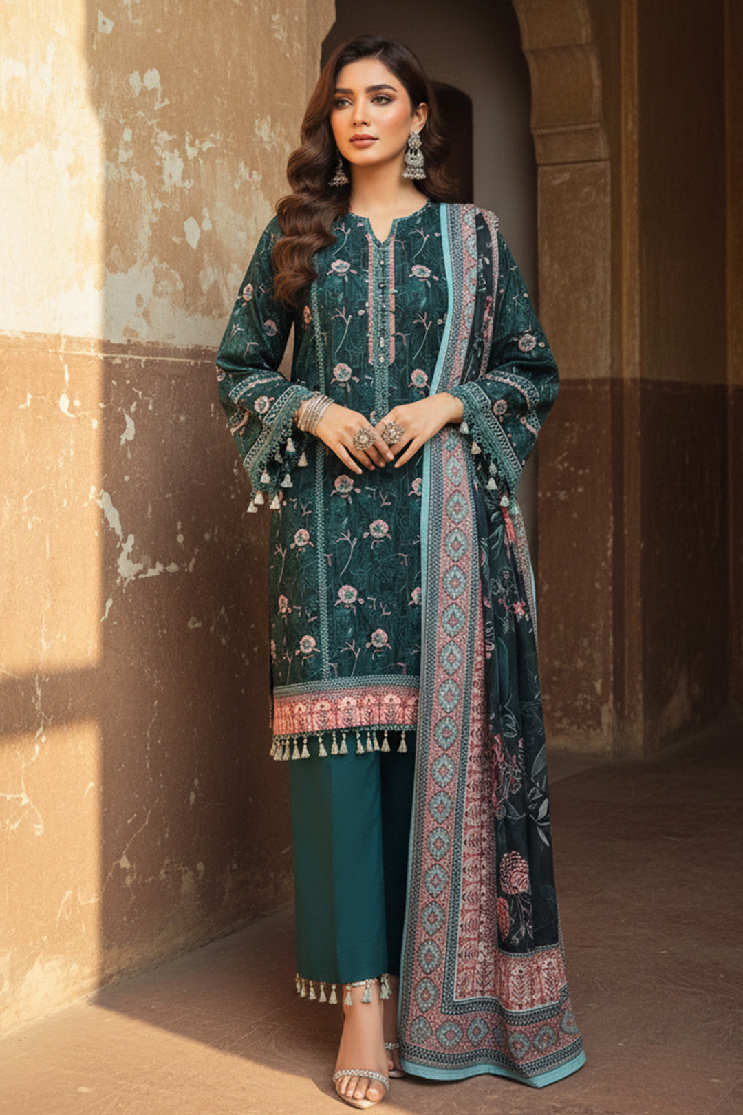 3 Piece Unstitched Dark Green Premium Printed Lawn