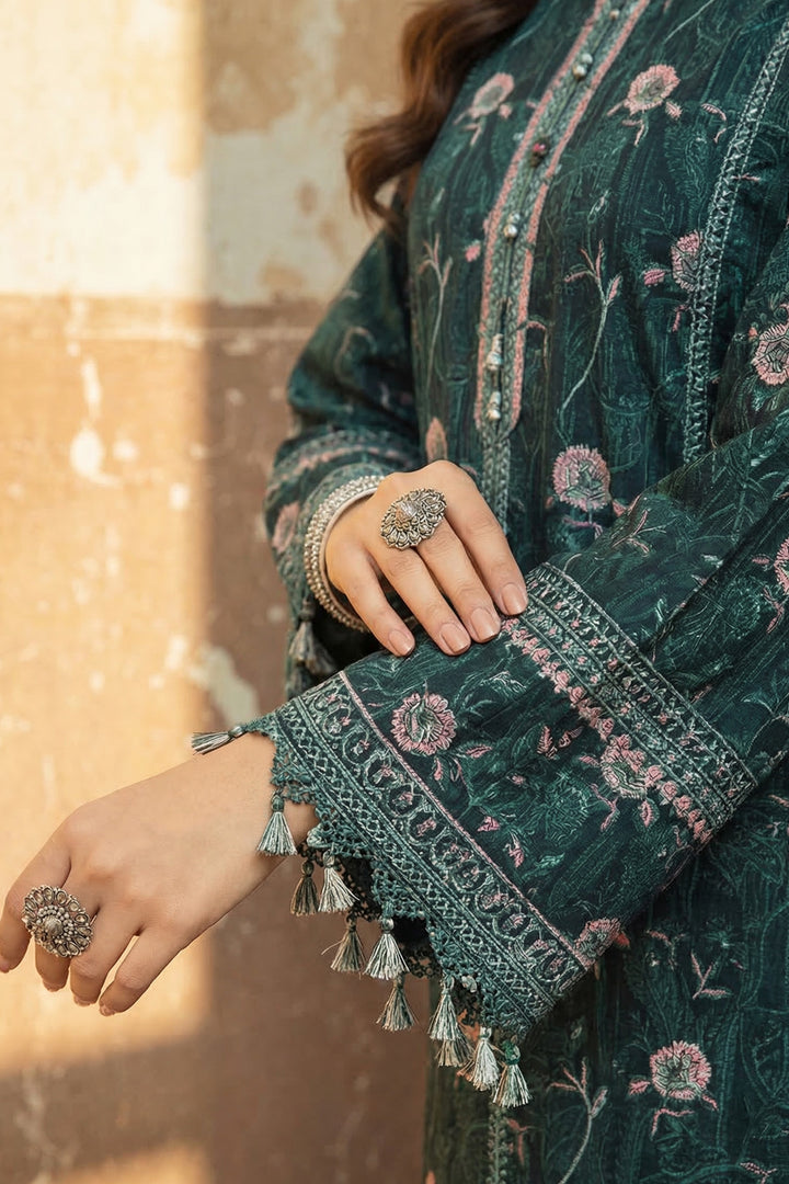 3 Piece Unstitched Dark Green Premium Printed Lawn