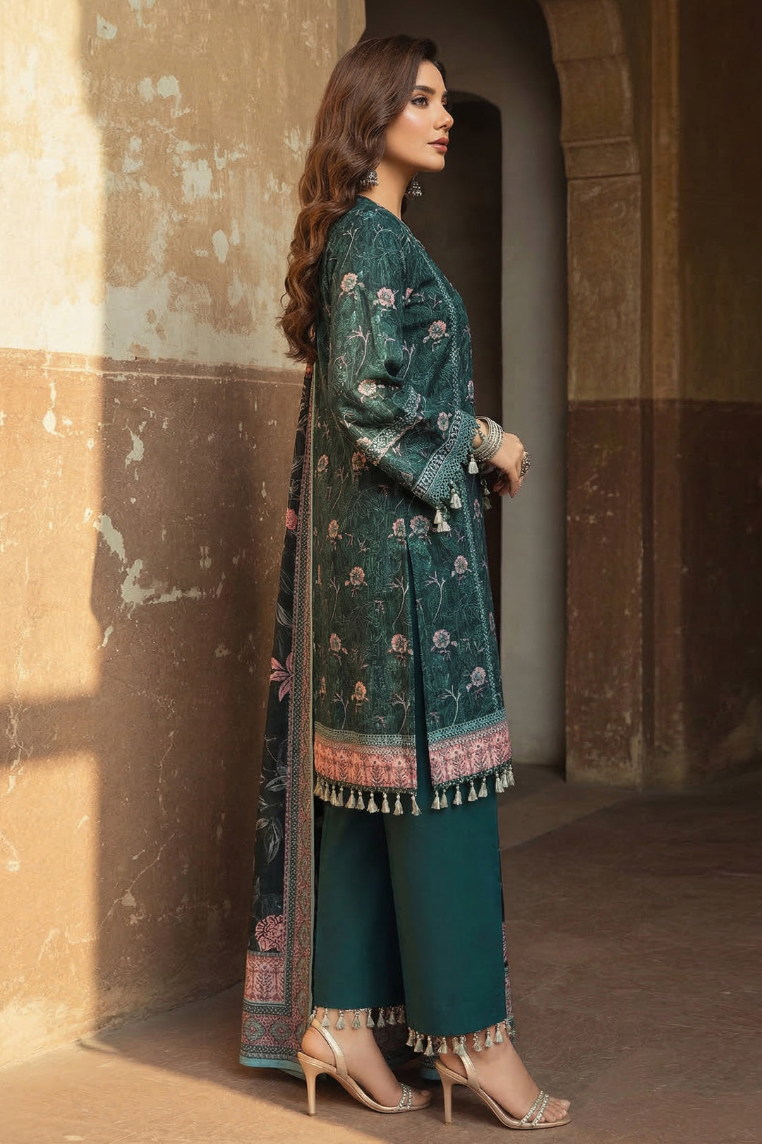 3 Piece Unstitched Dark Green Premium Printed Lawn