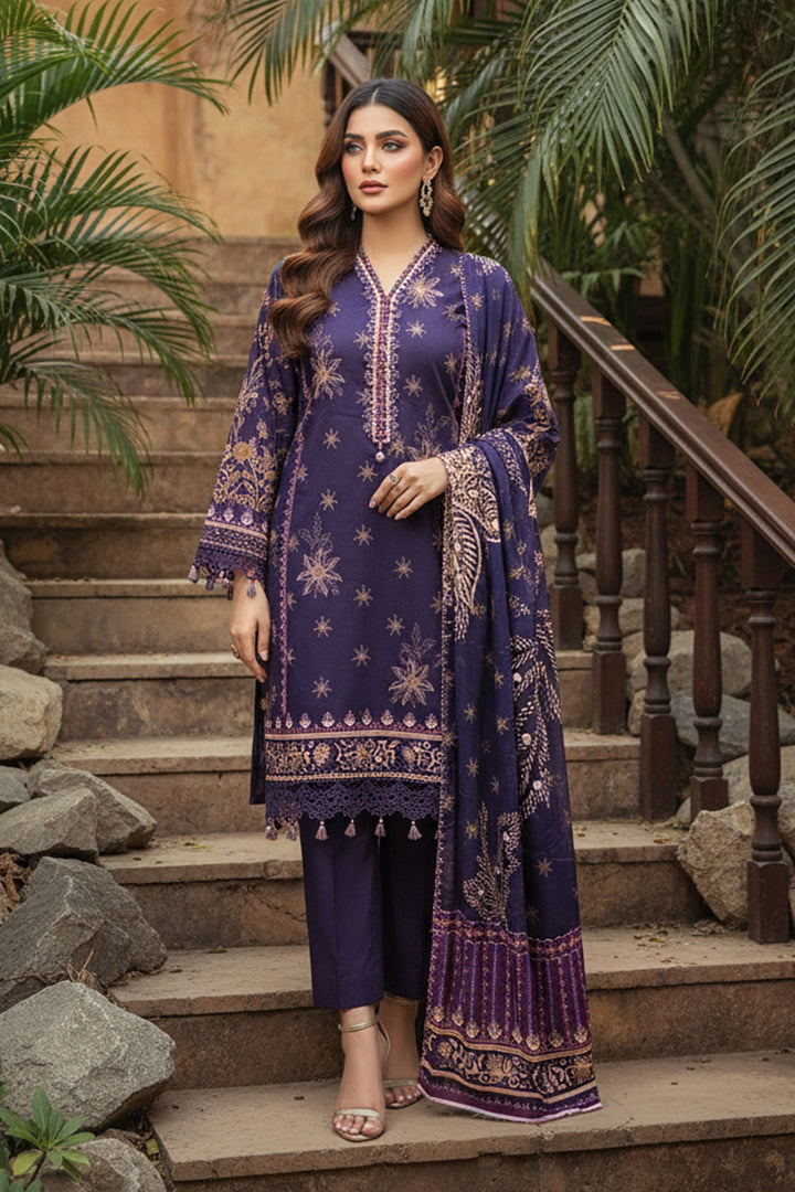 3 Piece Unstitched Dark Lavender Premium Printed Lawn Suit By Jacquard Clothing Summer 2026 Collection