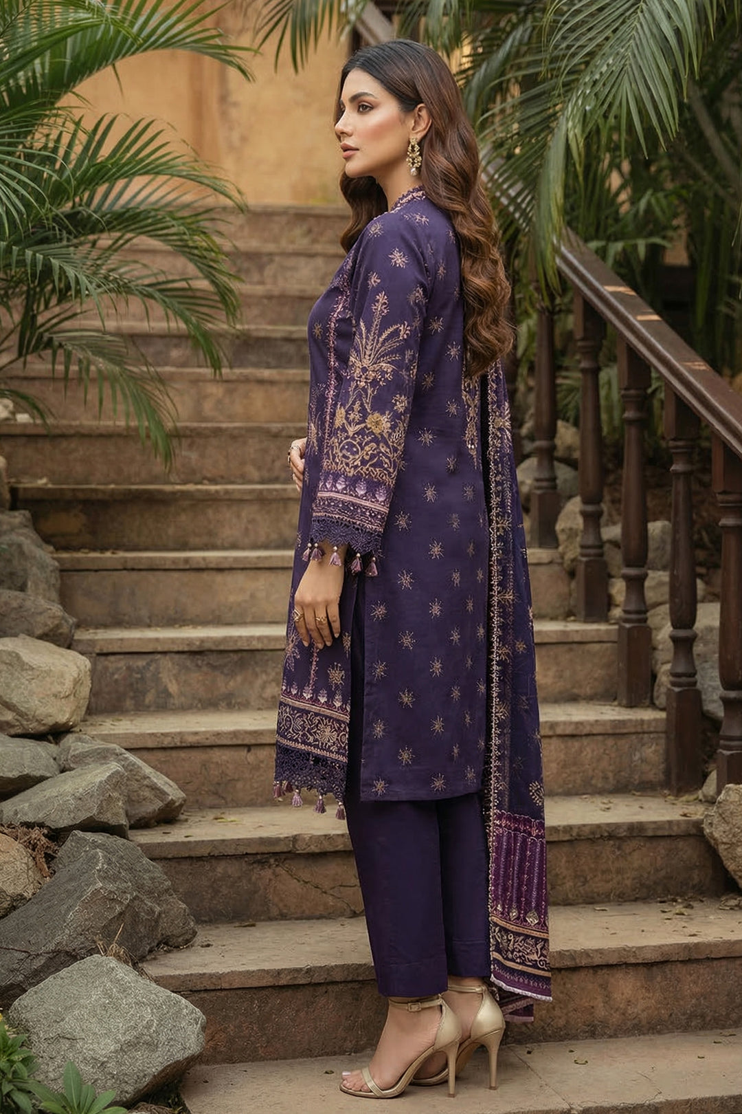 3 Piece Unstitched Dark Lavender Premium Printed Lawn Suit By Jacquard Clothing Summer 2026 Collection