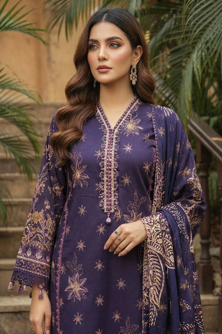 3 Piece Unstitched Dark Lavender Premium Printed Lawn Suit By Jacquard Clothing Summer 2026 Collection