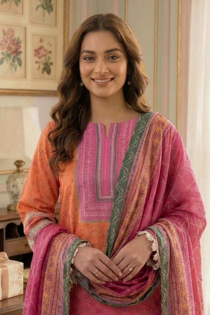 3 Piece Unstitched Dark Pink Premium Printed Lawn Suit - Jacquard Virsa By Zainab Summer 2026 Collection