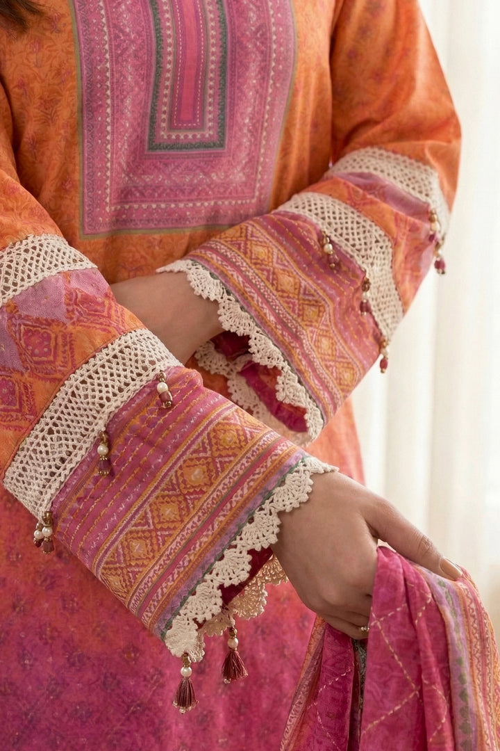 3 Piece Unstitched Dark Pink Premium Printed Lawn Suit - Jacquard Virsa By Zainab Summer 2026 Collection