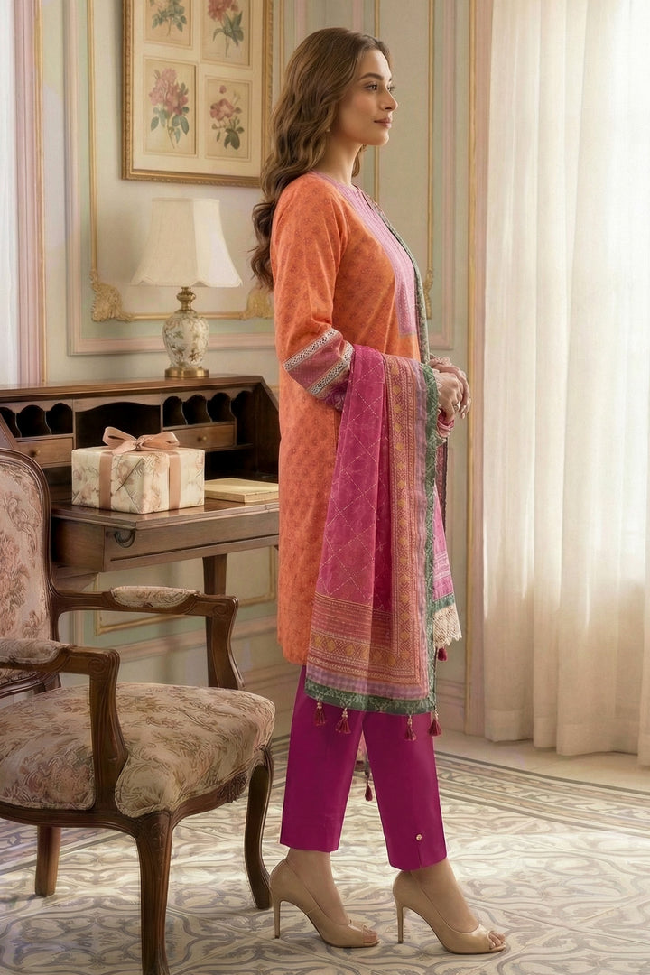 3 Piece Unstitched Dark Pink Premium Printed Lawn Suit - Jacquard Virsa By Zainab Summer 2026 Collection