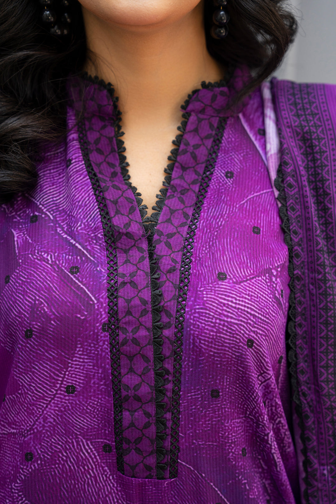 3 Piece Unstitched Dark Purple Printed Linen - W25CF1V2-S4 - JACQUARD CLOTHING