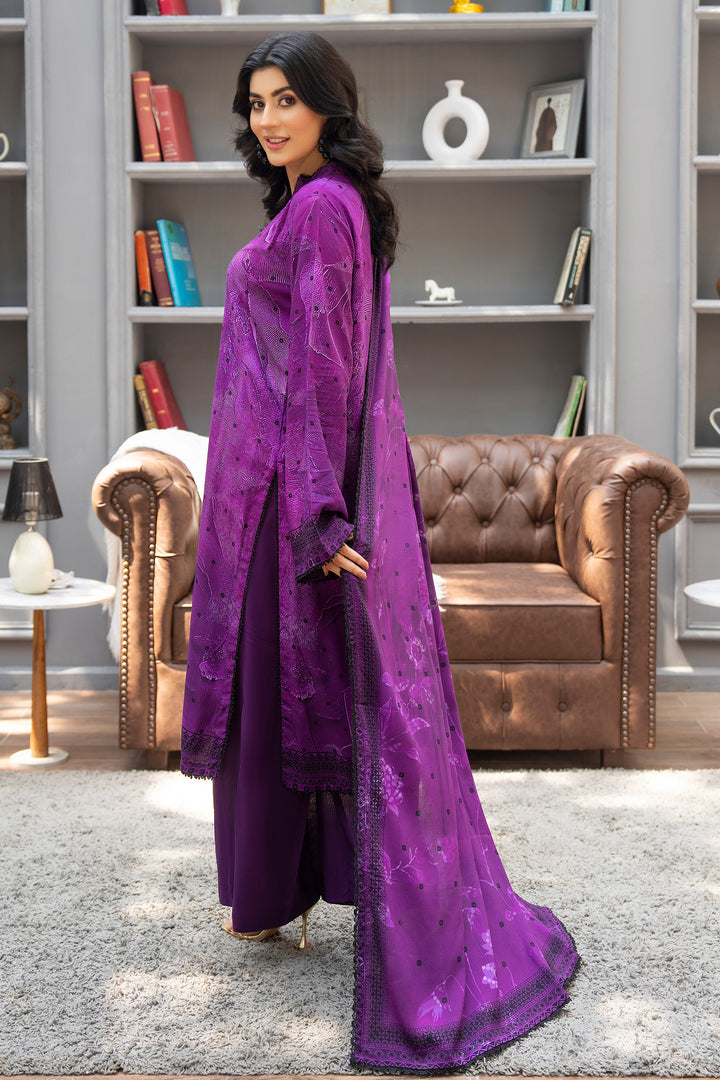 3 Piece Unstitched Dark Purple Printed Linen - W25CF1V2-S4 - JACQUARD CLOTHING