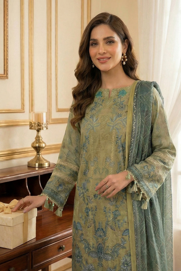 3 Piece Unstitched Dark Tan Premium Printed Lawn Suit - Jacquard Virsa By Zainab Summer 2026 Collection