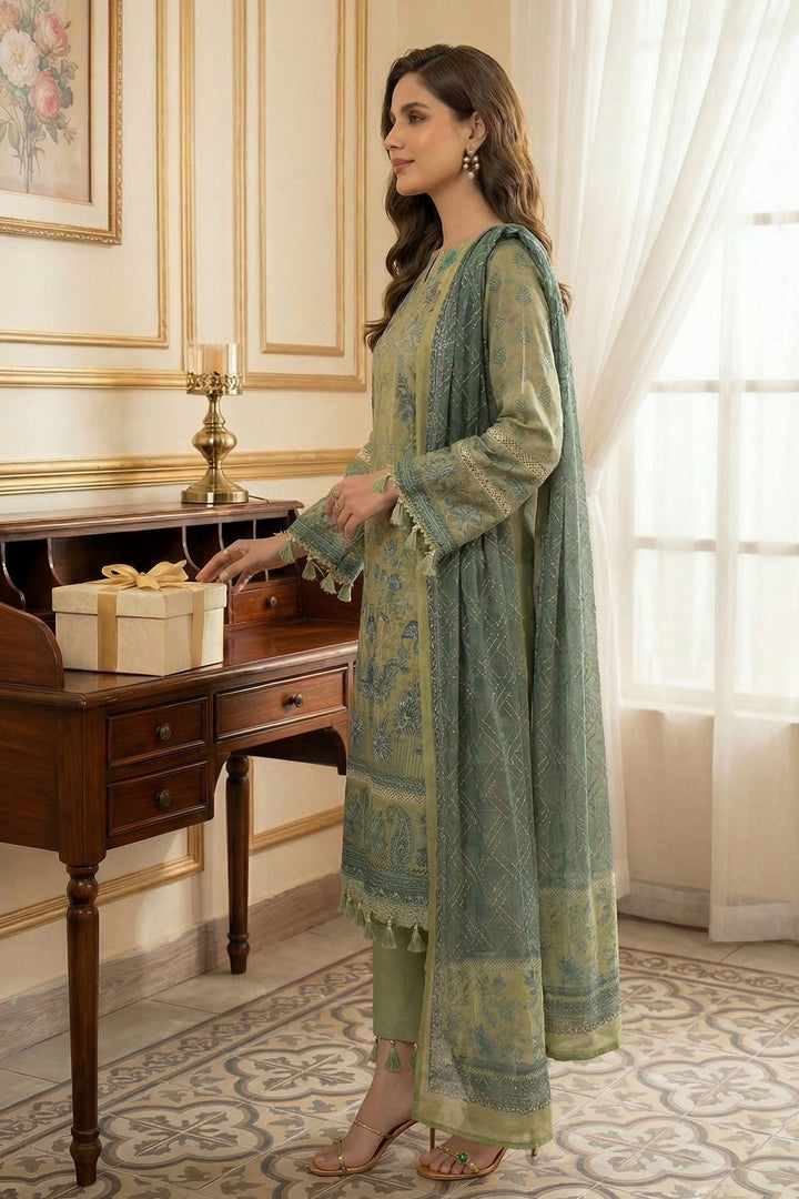 3 Piece Unstitched Dark Tan Premium Printed Lawn Suit - Jacquard Virsa By Zainab Summer 2026 Collection