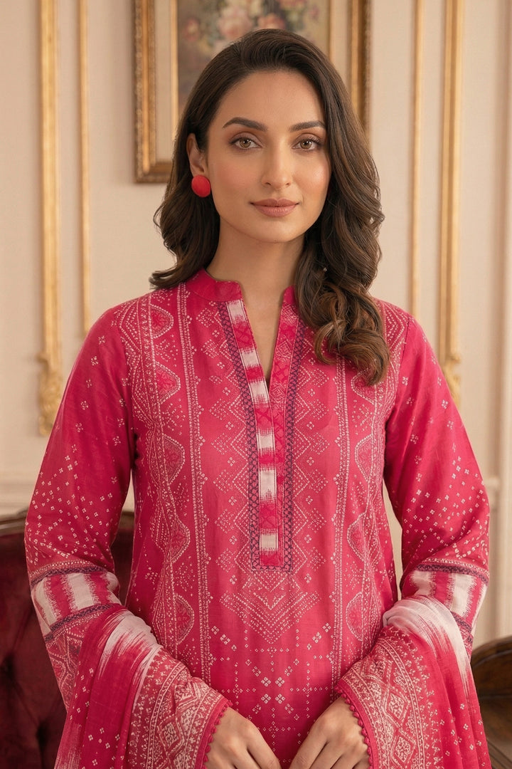 3 Piece Unstitched Deep Carmine Premium Printed Lawn Suit - Jacquard Virsa By Zainab Summer 2026 Collection