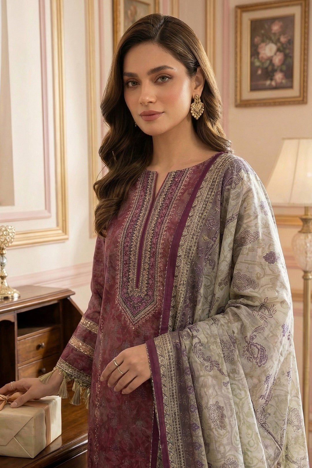 3 Piece Unstitched Deep Coffee Premium Printed Lawn Suit - Jacquard Virsa By Zainab Summer 2026 Collection