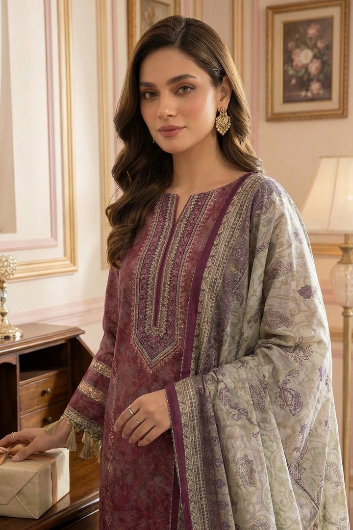 3 Piece Unstitched Deep Coffee Premium Printed Lawn Suit - Jacquard Virsa By Zainab Summer 2026 Collection