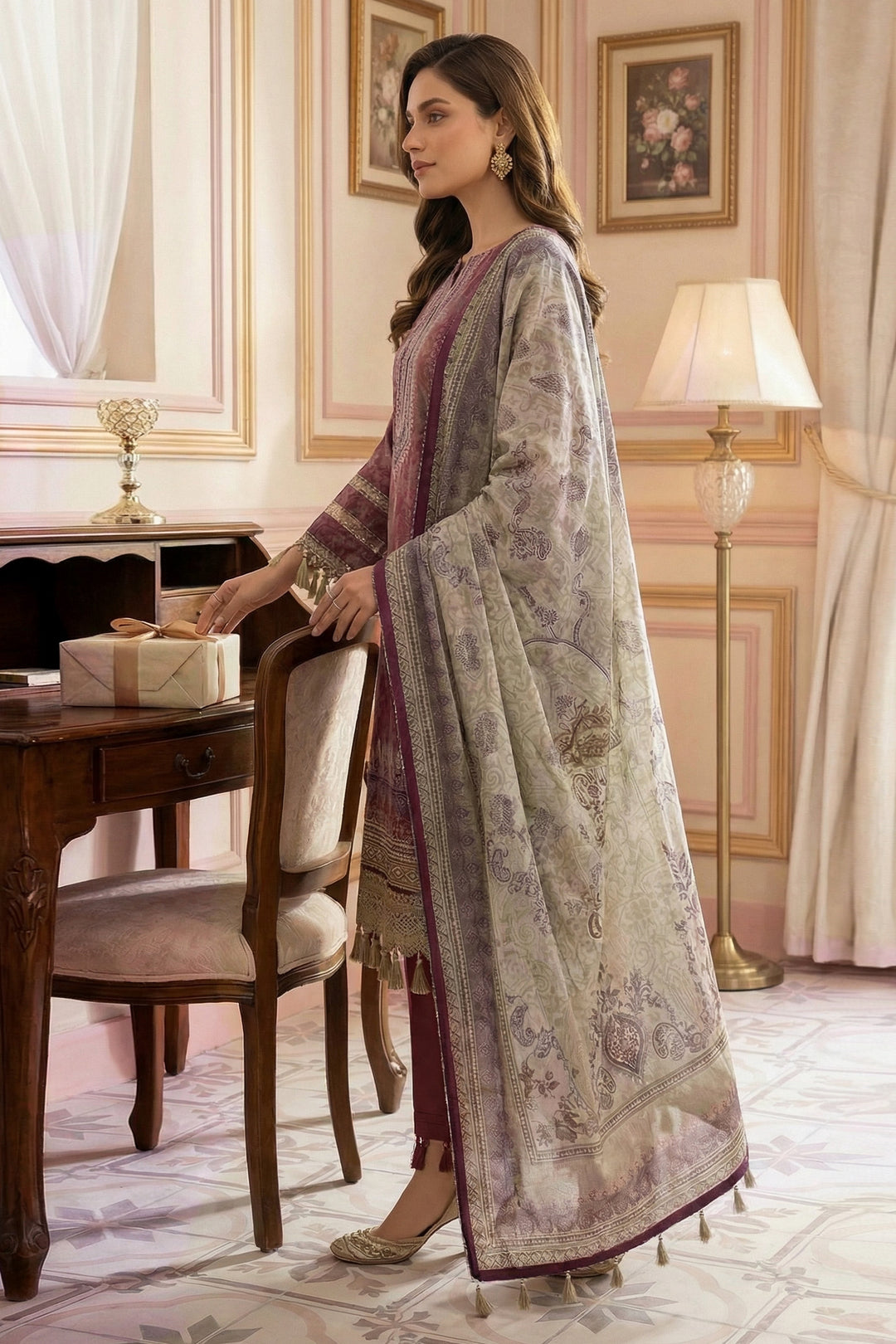 3 Piece Unstitched Deep Coffee Premium Printed Lawn Suit - Jacquard Virsa By Zainab Summer 2026 Collection