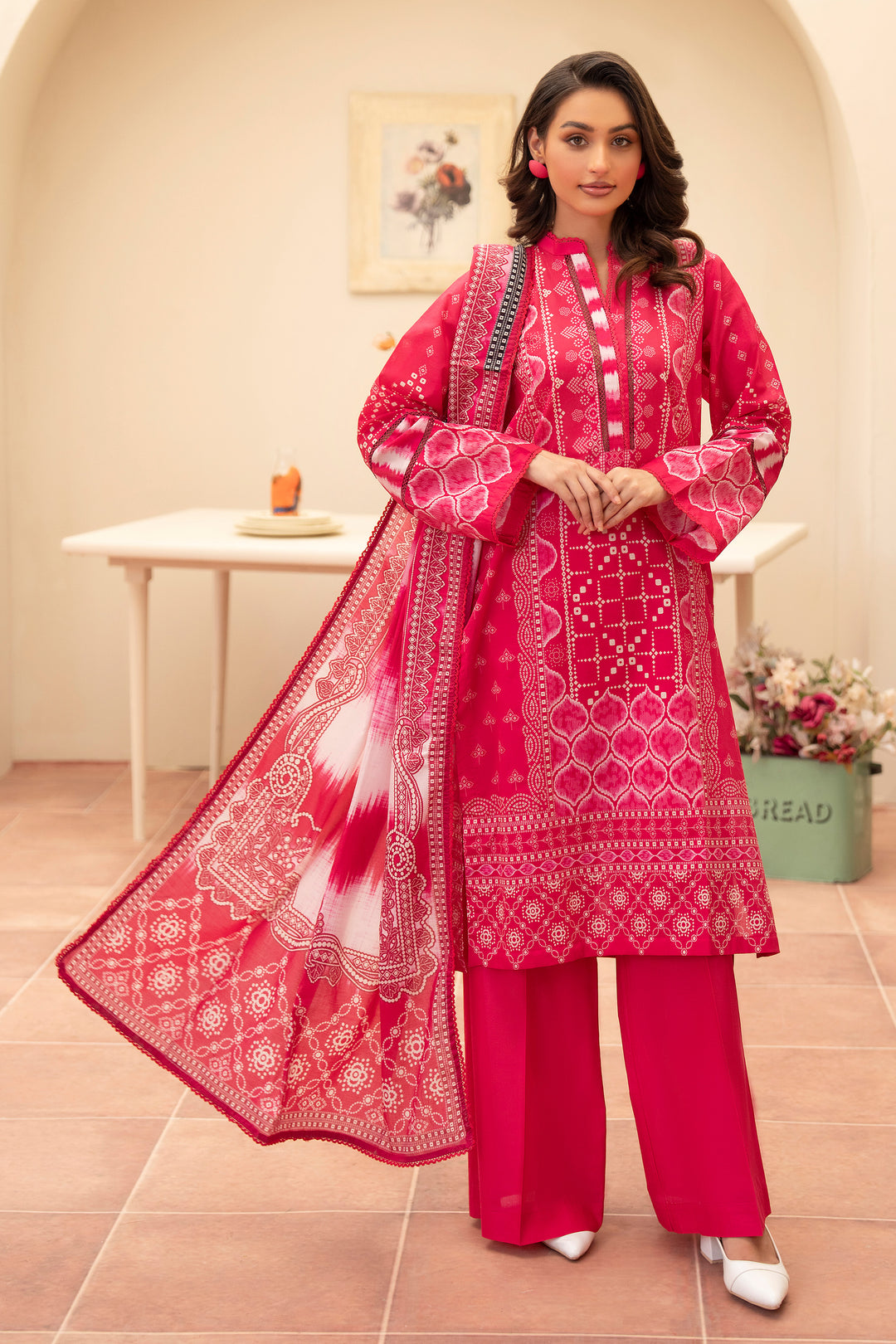 3 Piece Unstitched Deep Pink Premium Lawn - SU25V11-S8 - JACQUARD CLOTHING
