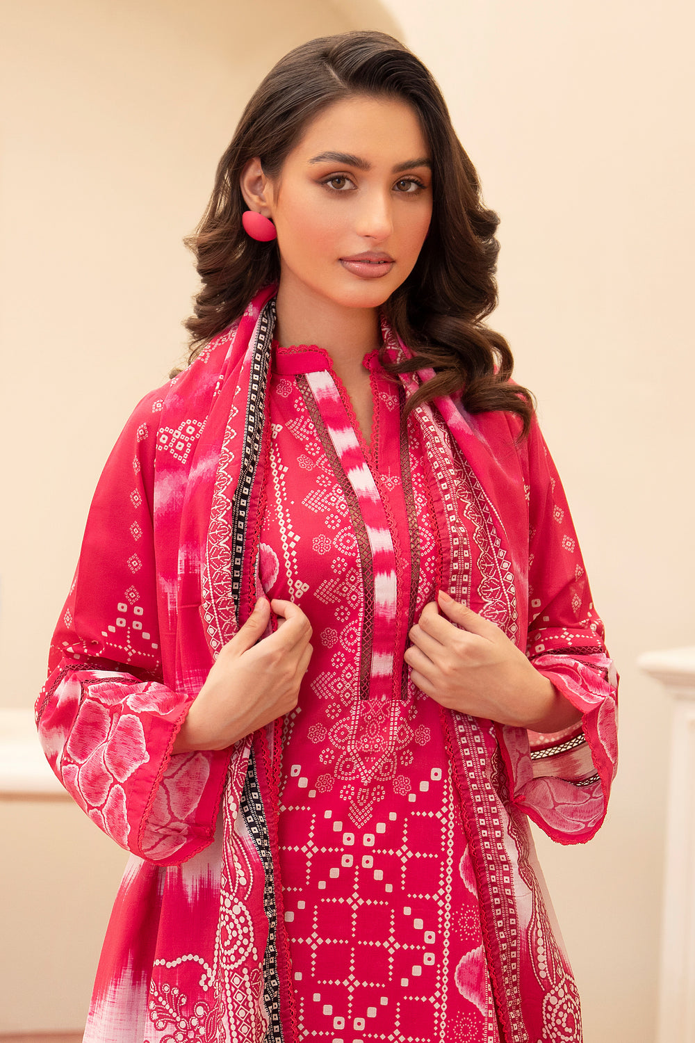 3 Piece Unstitched Deep Pink Premium Lawn - SU25V11-S8 - JACQUARD CLOTHING
