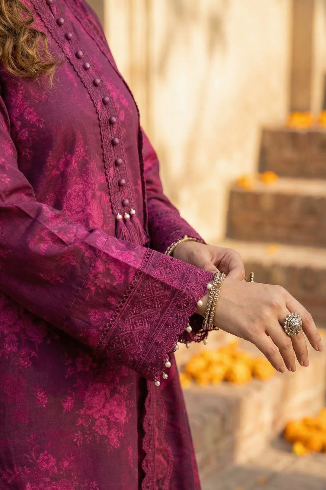 3 Piece Unstitched Deep Purple Premium Printed Lawn