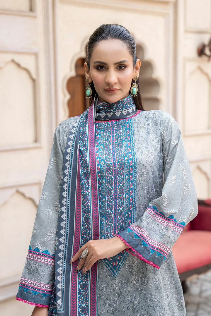 3 Piece Unstitched Dim Grey Premium Printed Lawn Suit - Jacquard Clothing Summer 2026