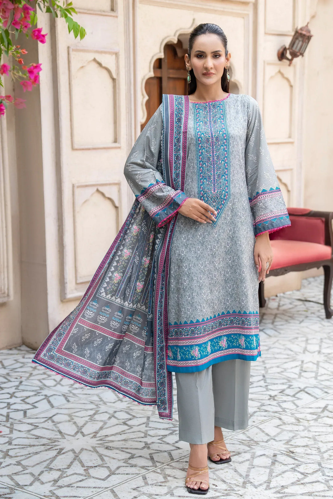 3 Piece Unstitched Dim Grey Premium Printed Lawn Suit - Jacquard Clothing Summer 2026