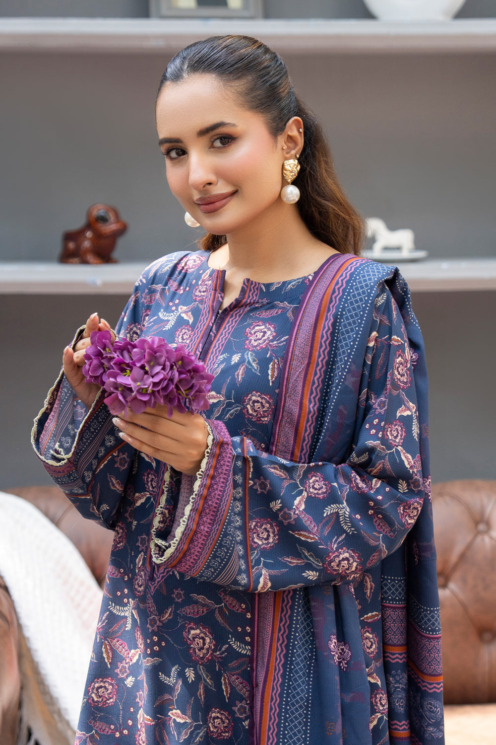 3 Piece Unstitched Dusky Blue Premium Linen