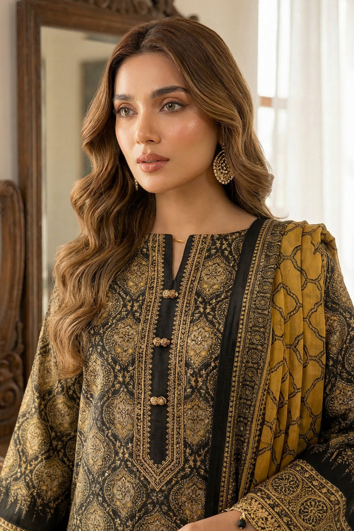 3 Piece Unstitched Golden Brown Premium Printed Lawn Suit - Jacquard Soha Afreen Summer 2026 Collection