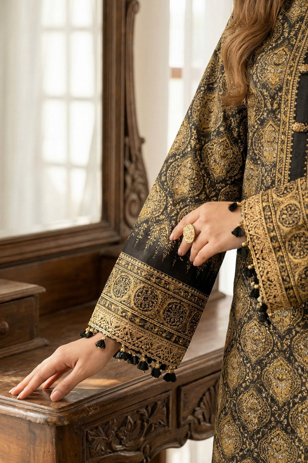 3 Piece Unstitched Golden Brown Premium Printed Lawn Suit - Jacquard Soha Afreen Summer 2026 Collection