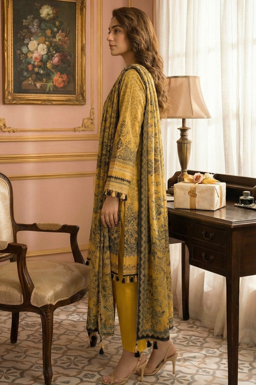 3 Piece Unstitched Golden Brown Premium Printed Lawn Suit - Jacquard Virsa By Zainab Summer 2026 Collection