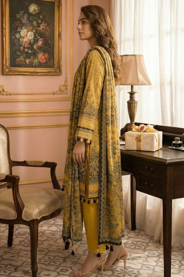 3 Piece Unstitched Golden Brown Premium Printed Lawn Suit - Jacquard Virsa By Zainab Summer 2026 Collection