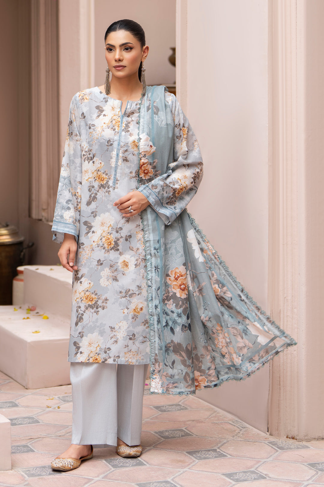 3 Piece Unstitched Gray Lawn - SU25V21-S8 - JAQUARD CLOTHING