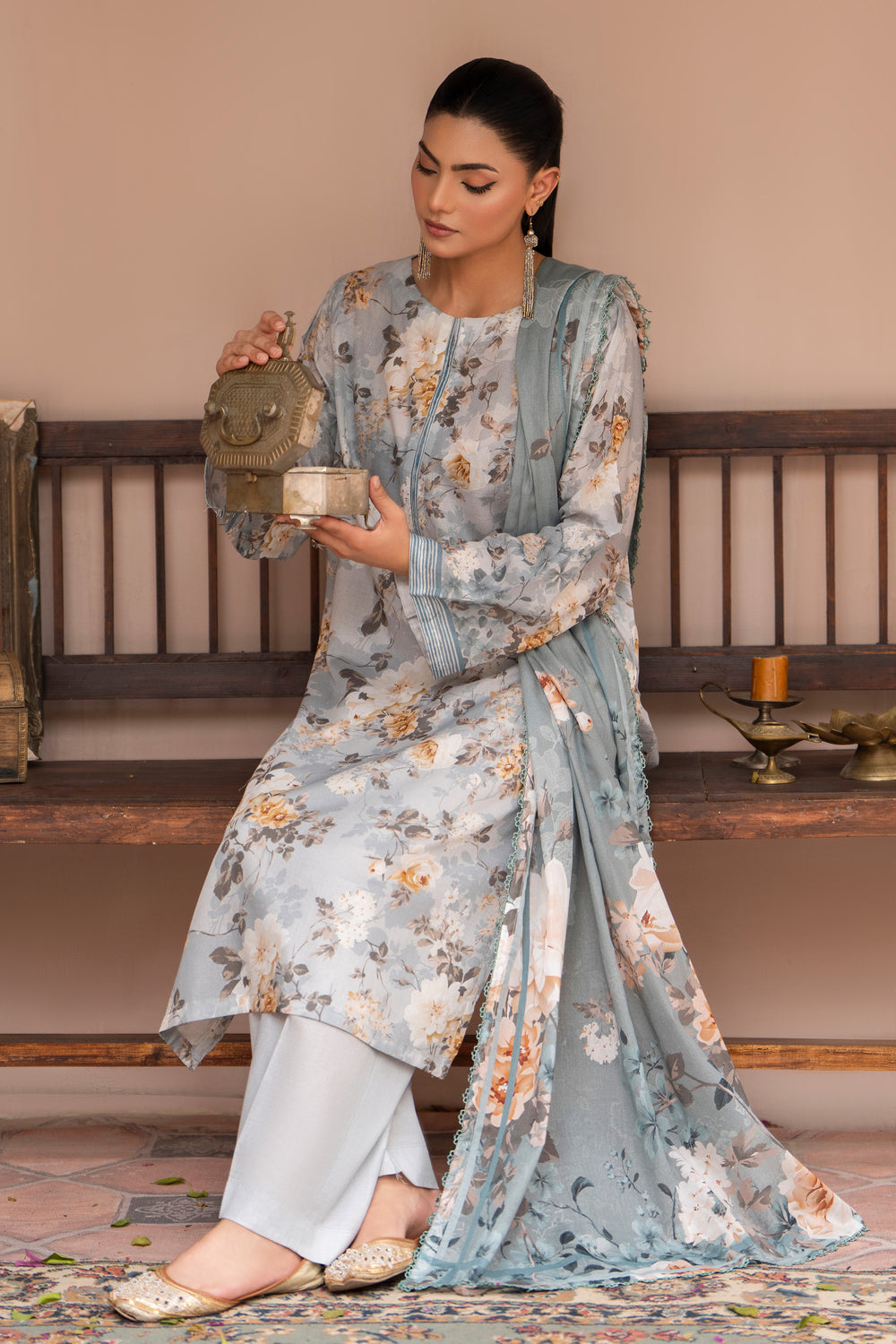 3 Piece Unstitched Gray Lawn - SU25V21-S8 - JAQUARD CLOTHING