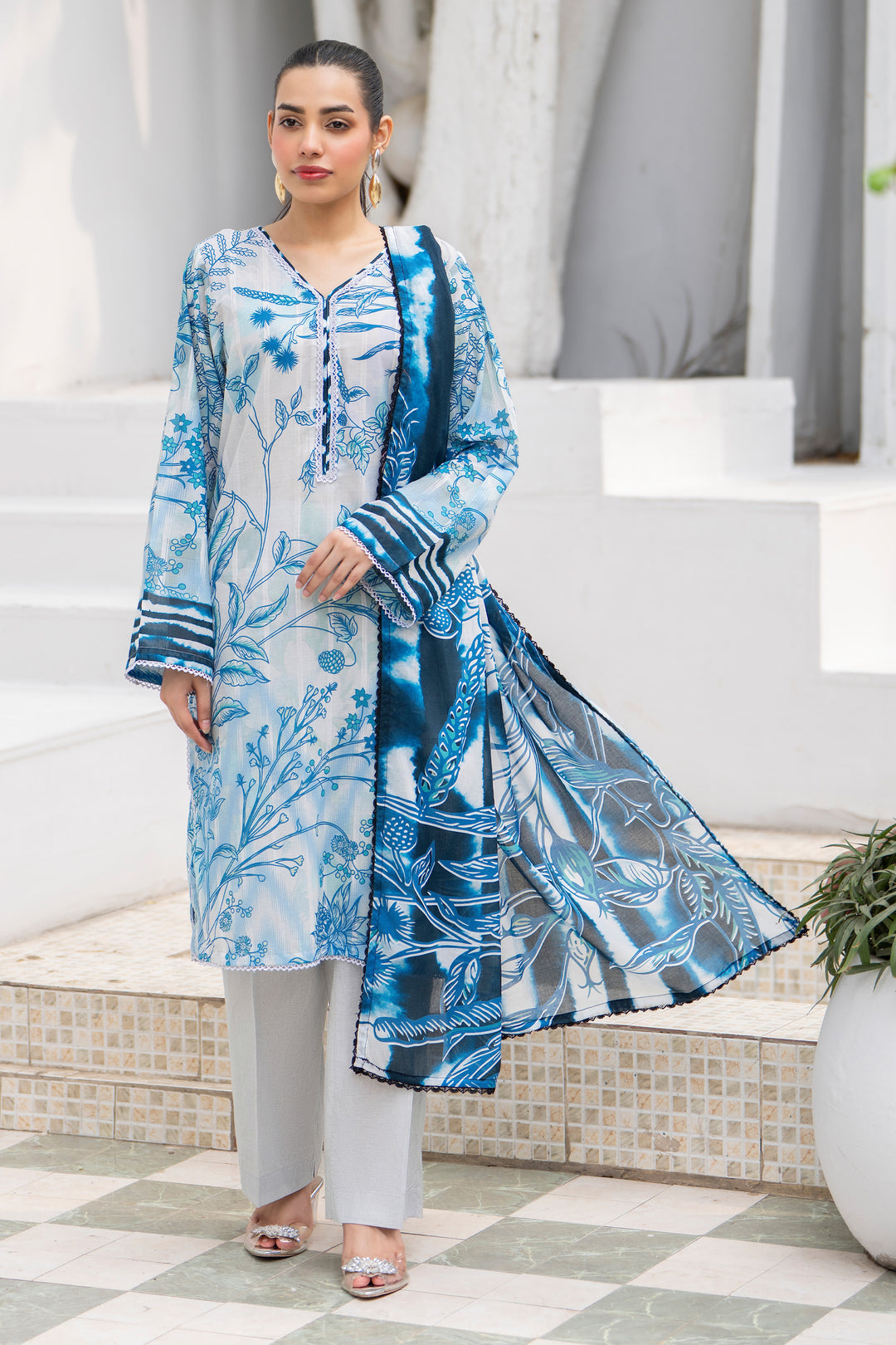 3 Piece Unstitched Gray Premium Lawn - SU25V33-S7 - JACQUARD CLOTHING