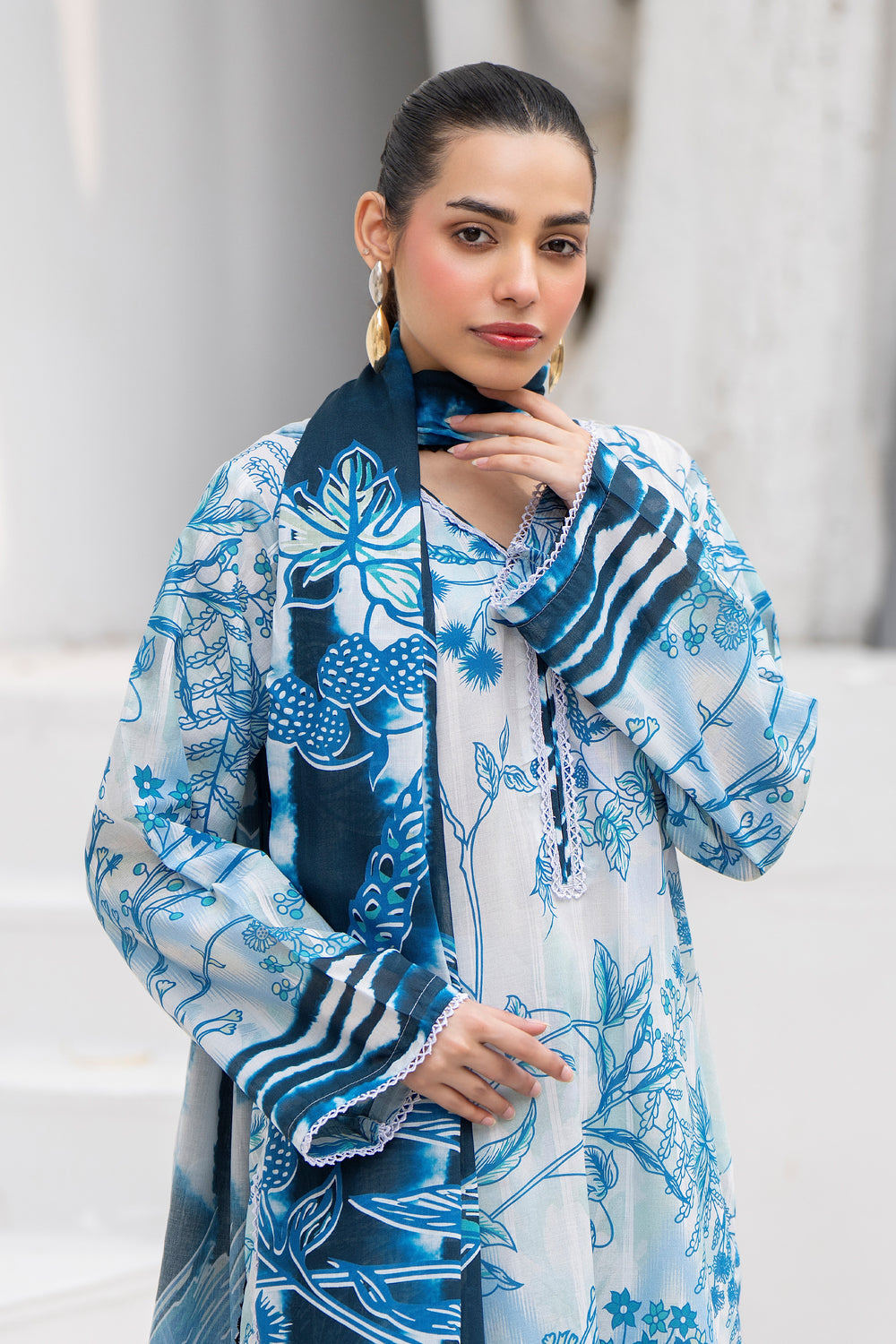 3 Piece Unstitched Gray Premium Lawn - SU25V33-S7 - JACQUARD CLOTHING