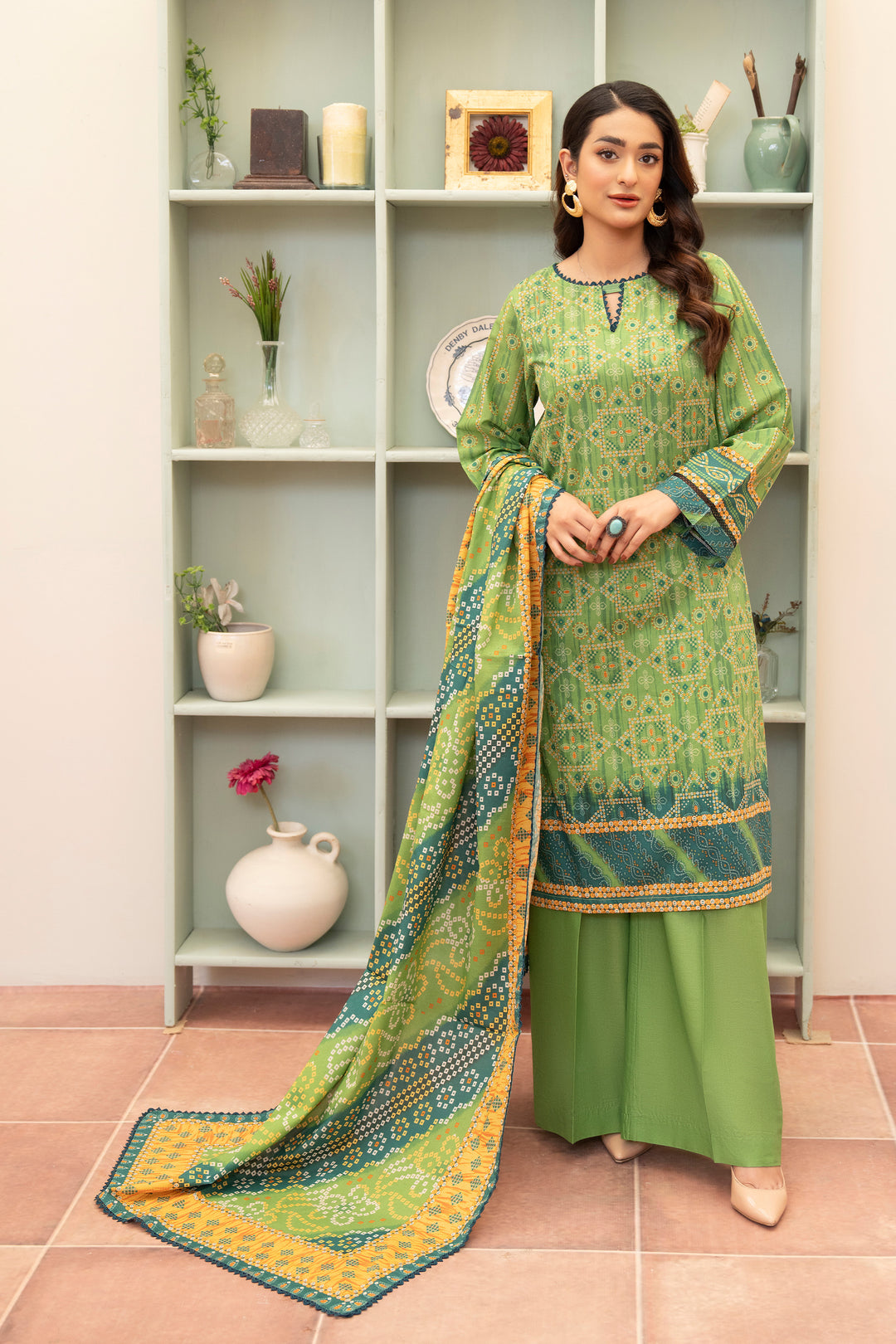 3 Piece Unstitched Green Premium Lawn - SU25V12-S3 - JACQUARD CLOTHING