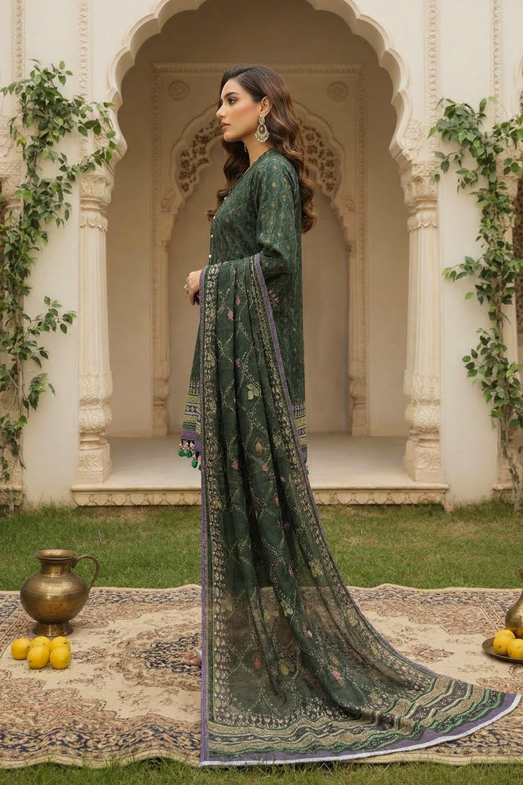 3 Piece Unstitched Green Premium Printed Lawn Suit By Jacquard Clothing Summer 2026 Collection