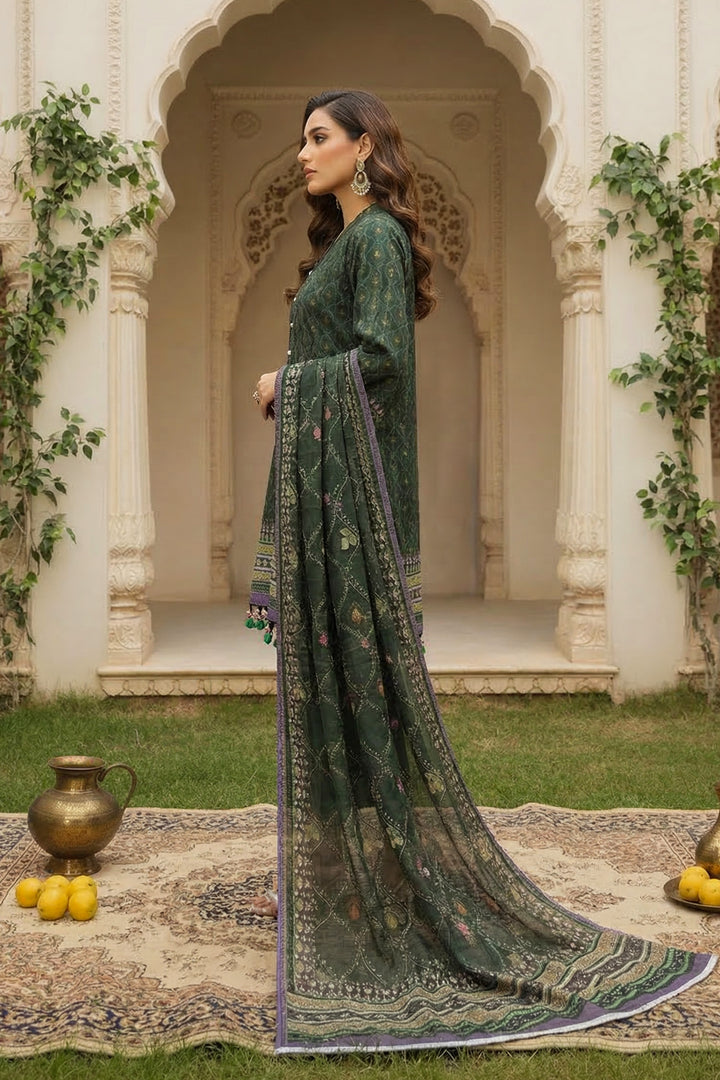 3 Piece Unstitched Green Premium Printed Lawn Suit By Jacquard Clothing Summer 2026 Collection