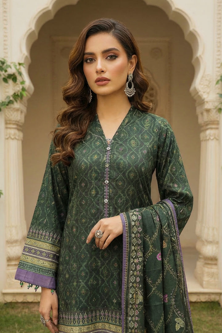 3 Piece Unstitched Green Premium Printed Lawn Suit By Jacquard Clothing Summer 2026 Collection