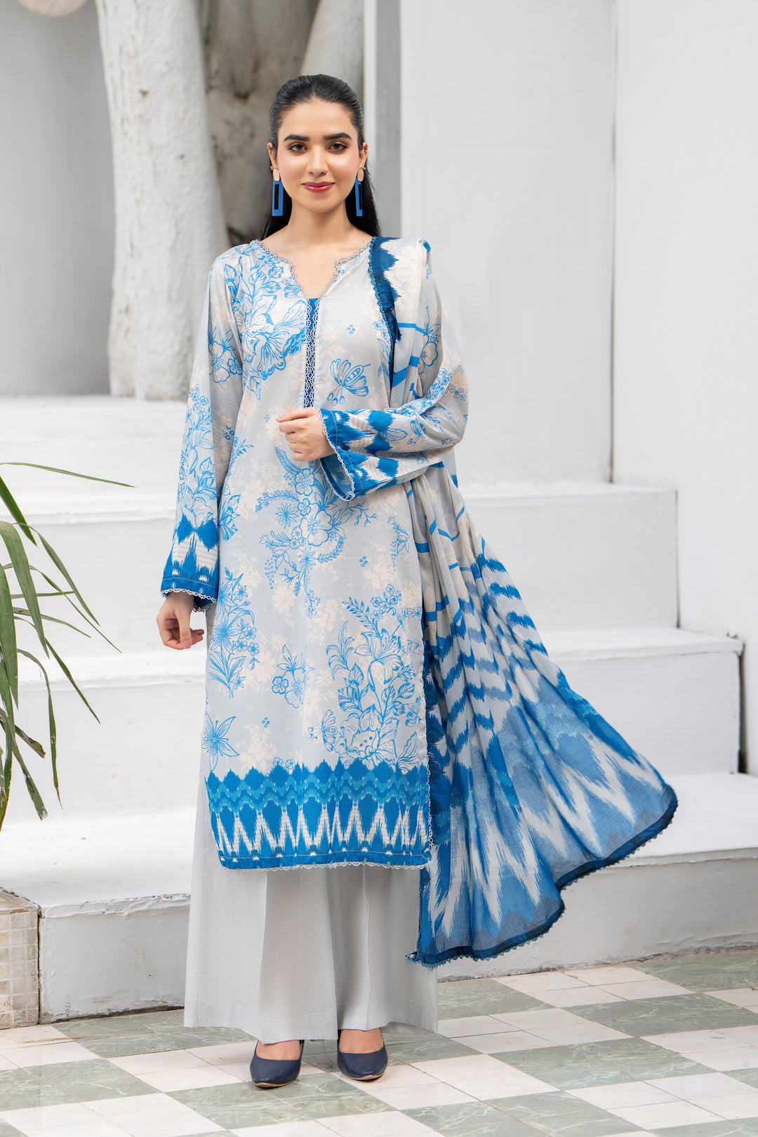 3 Piece Unstitched Grey Lawn - SU25V29-S8 - JACQUARD CLOTHING
