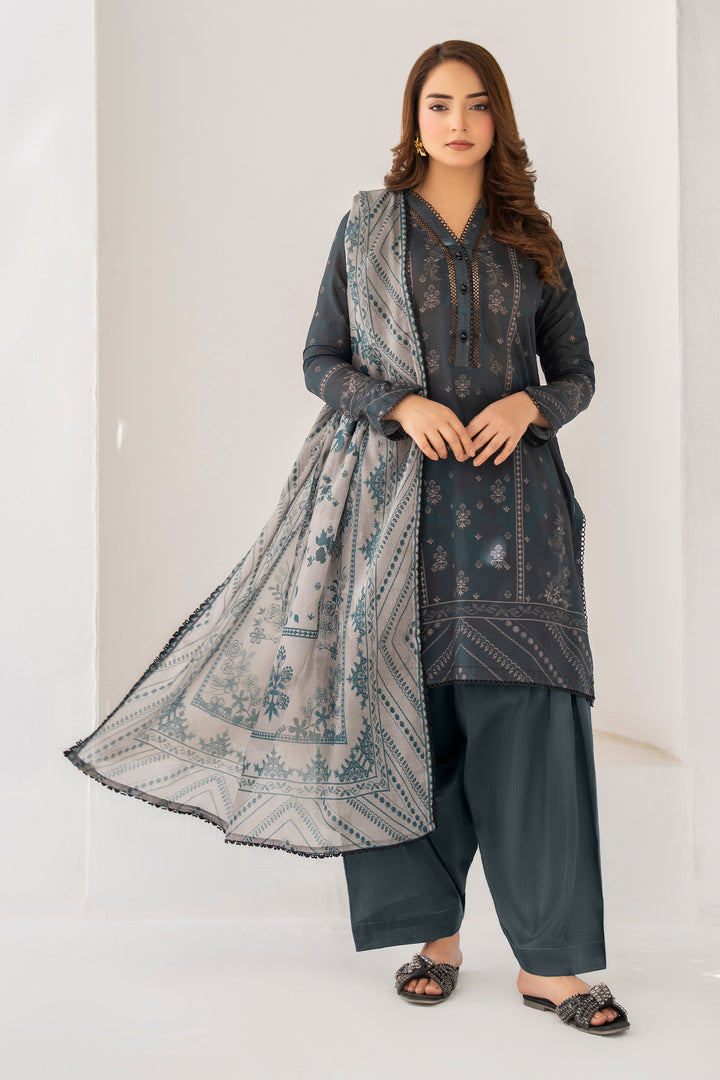 3 Piece Unstitched Grey Premium Lawn - SU25V10-S5 - JACQUARD CLOTHING