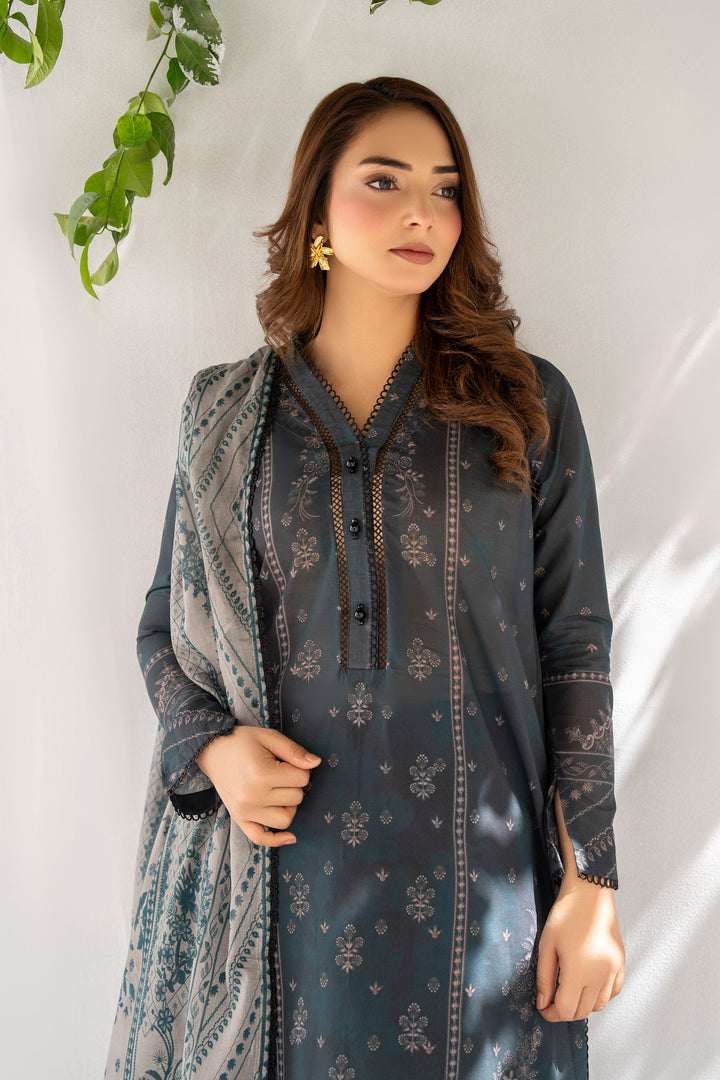 3 Piece Unstitched Grey Premium Lawn - SU25V10-S5 - JACQUARD CLOTHING