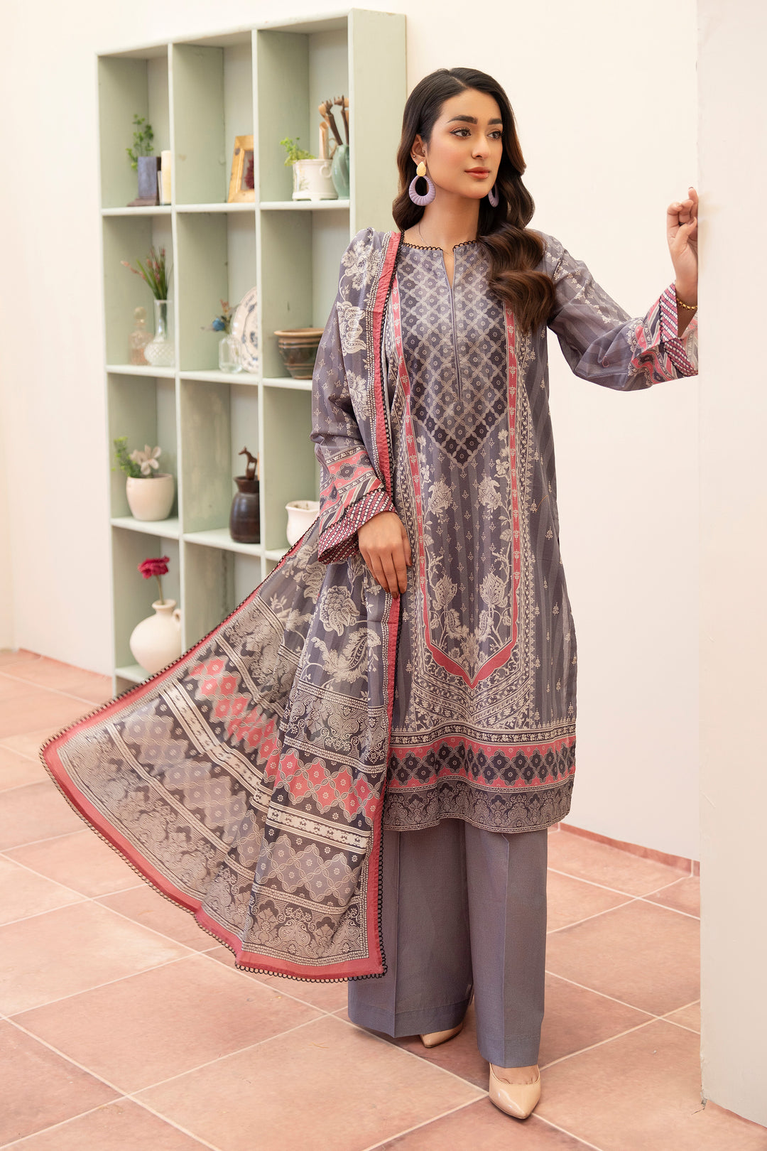 3 Piece Unstitched Grey Premium Lawn - SU25V13-S9 - JACQUARD CLOTHING
