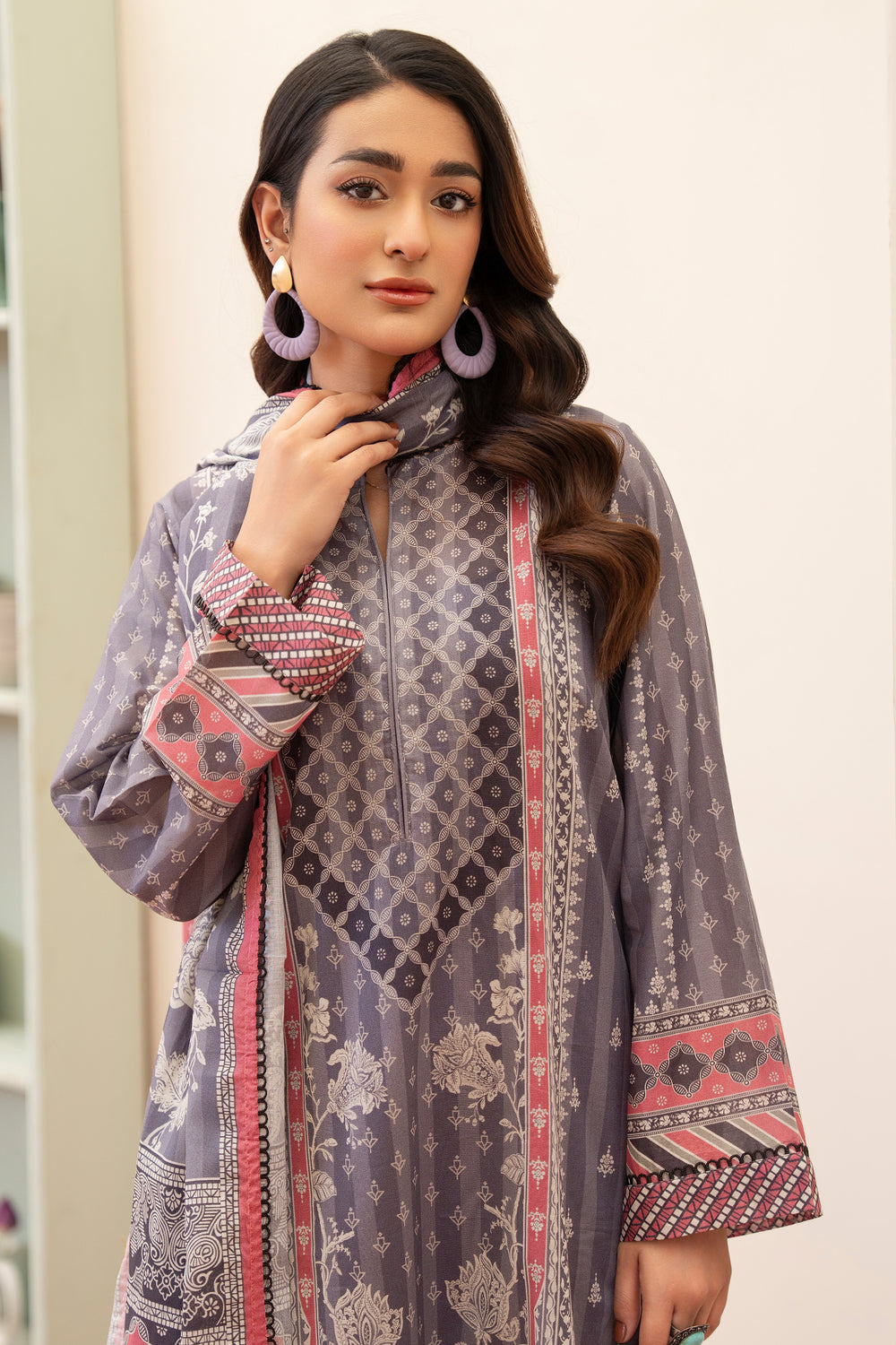3 Piece Unstitched Grey Premium Lawn - SU25V13-S9 - JACQUARD CLOTHING