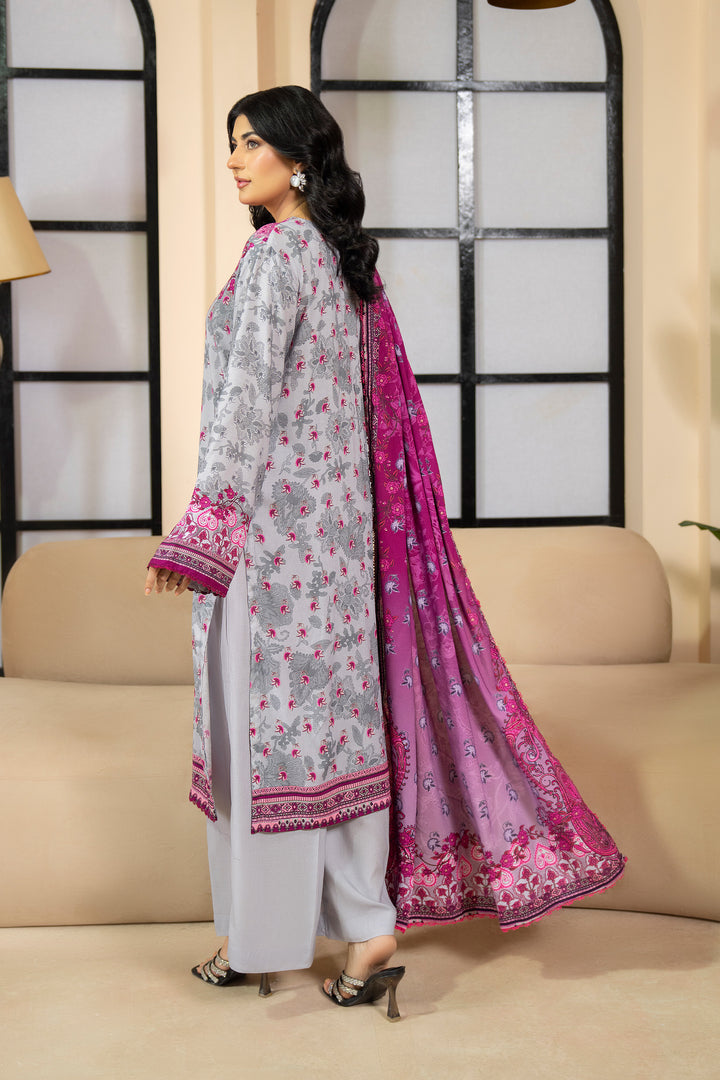 3 Piece Unstitched Grey Printed Linen - W25CF1V1-S3 - JACQUARD CLOTHING