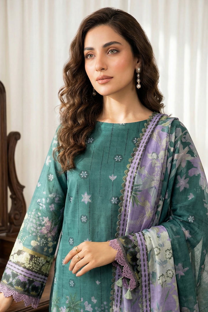 3 Piece Unstitched Hooker Green Premium Printed Lawn Suit - Jacquard Soha Afreen Summer 2026 Collection