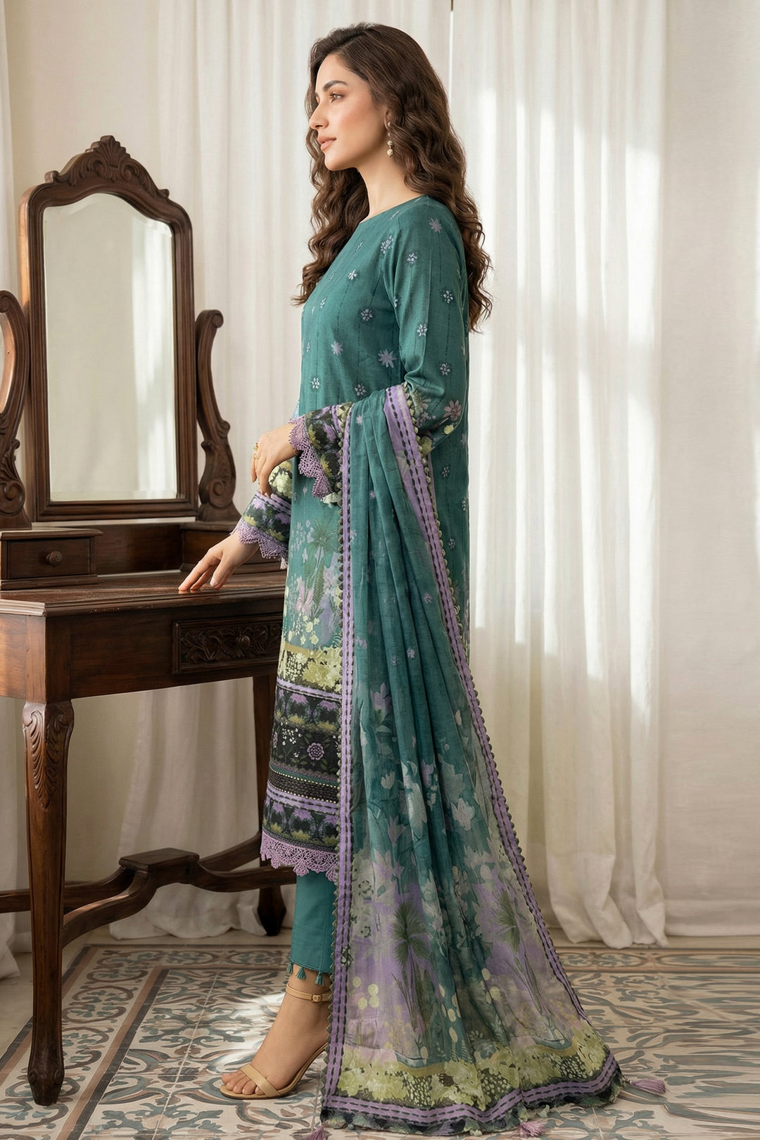 3 Piece Unstitched Hooker Green Premium Printed Lawn Suit - Jacquard Soha Afreen Summer 2026 Collection
