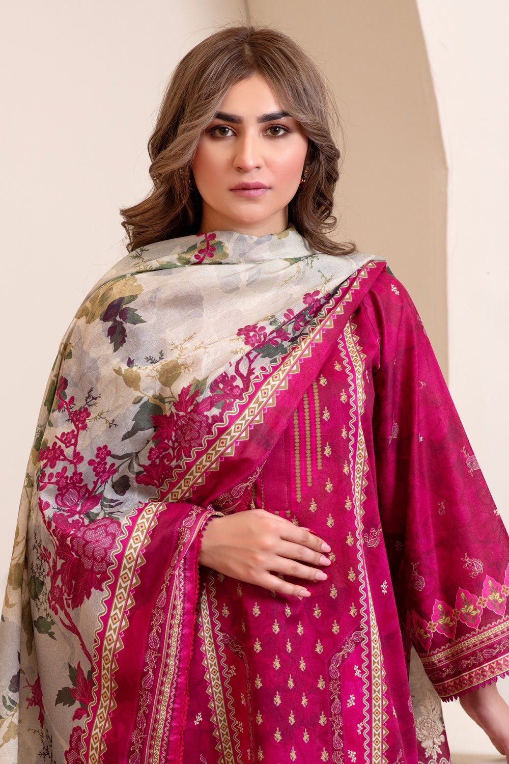 3 Piece Unstitched Hot Pink Premium Lawn - SU25V14-S2 - JACQUARD CLOTHING