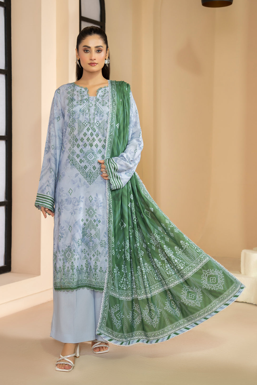 3 Piece Unstitched Ice Blue Premium Linen - W25CF1V3-S5 - JACQUARD CLOTHING